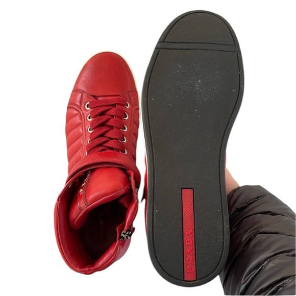 Prada Mens Leather High Top Sneakers Shoes - Picture 8 of 13